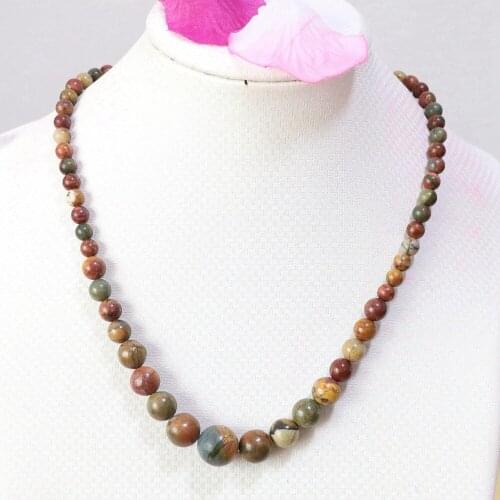 Natural Picasso Stone 6-14mm Round Beads Fashion Diy Chain Tower Choker Necklace New Fashion Jewelry 18inch B613
