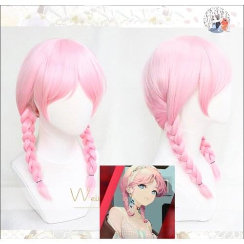 Arknights Blue Poison Pink Double Plait Cosplay Wig Heat Resistant Synthetic Hair Halloween Party Hair + a wig cap