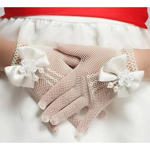 Girls Wedding Princess Gloves White Mesh Bowknot Children Birthday Ceremony Celebration Evening Childrens Holiday Accessories