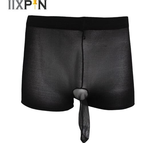 Sexy Men COCK Ring U Convex Pouch G-string High Waist Ultra Thin Erotic Boxer Briefs Stocking See Through Underwear Gay Wear