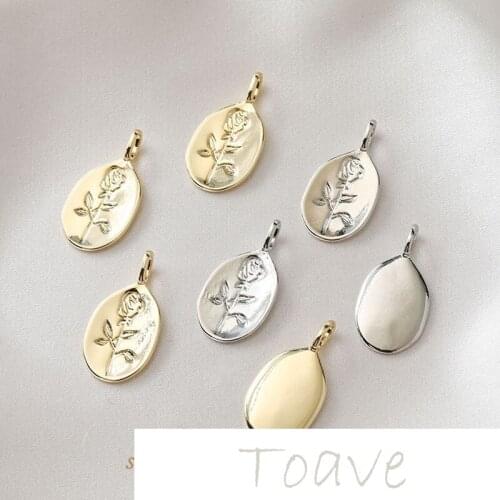 14K gold-plated copper-plated oval flower rose pendant DIY hand-made earrings earrings material accessories