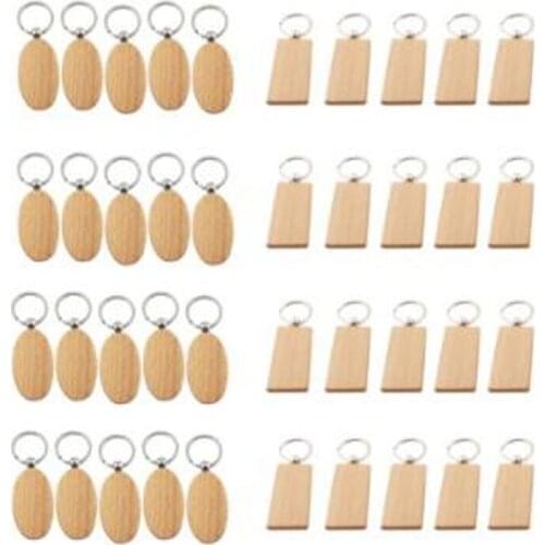 40 Pcs Blank Wooden Key Chain DIY Wood Keychains Key Tags Gifts,20 Pcs Oval & 20 Pcs Square