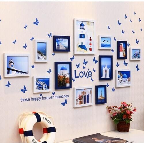 Mediterranean Style Photo Frame Wall Hanging Combination Picture Frames for Bedroom Living Room Decor Art Display 10pcs/13pcs B
