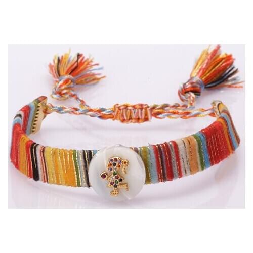 Multiple CZ little girl sign ethnic boho bohemia soft cotton silk tassel wristband adjustable bracelet for woman