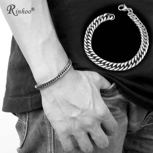 RINHOO Punk Men Bracelet Jewelry Mens Stainless Steel Silver Color Chain Link Bracelet Wristband Bangle Gift