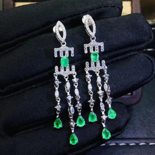 Luxurious long Tassels strand Natural green Emerald drop earrings 925 silver natural gemstone earrings women party gift jewelry