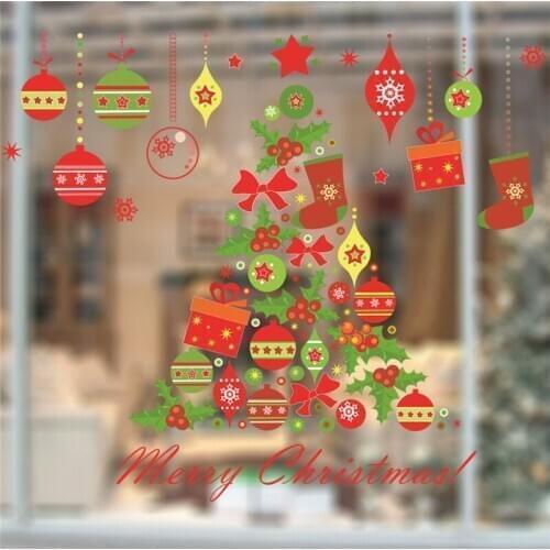 Christmas Ball Bell Stocking Wall Stickers For Shop Home Decoration Xmas Festival Wall Mural Art Diy Window Decal Pvc Posters