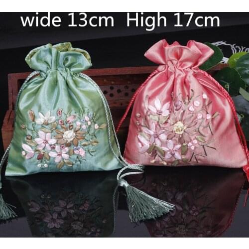 Tassel Handmade Ribbon Embroidery Party Gift Bags Drawstring Empty Lavender sachet Bags festival Gifts Packaging Bags 10pcs/lot