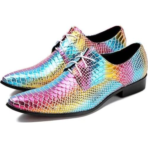 Handmade Italian Mixed Colors Pointed Toe Snake Skin Leather Party Wedding Shoes Men Formal Oxford Casual Shoes Man Footwear
