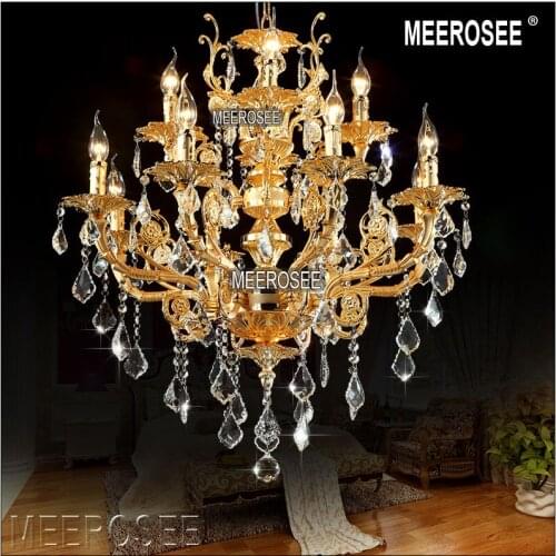 Modern Chandelier Lamp Luxury Crystal 12 Arms Gold Pendant Suspension Lustre Indoor Lighting for Foyer Lobby Hotel Living Room