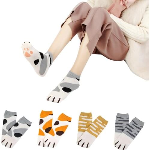 Cute Cartoon Japanese Cat Backyard Claw Boat Socks Ladies Neko Atsume Cotton Short Ankle Socks 4 Pair/Lot