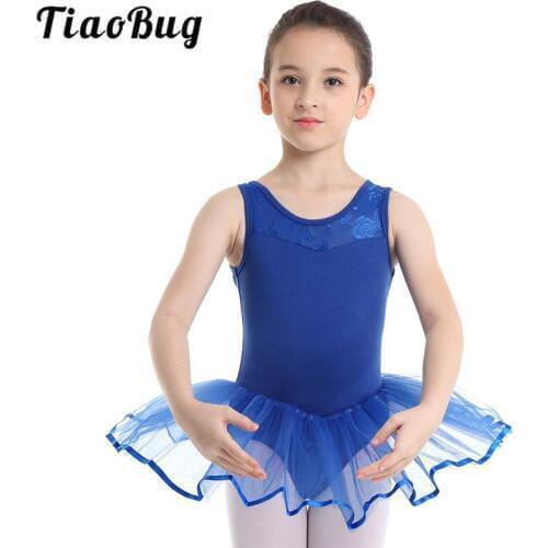 TiaoBug Kids Teens Floral Mesh Professional Ballet Tutu Mesh Dress Dance Wear Children Girls Ballet Leotard Stage Dance Costume