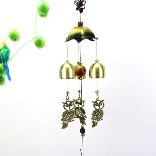 W3JE Wind Chime Vintage Owl Bells Windchime Hanging Decoration Home Outdoor Yard Garden Wall Ornament Window
