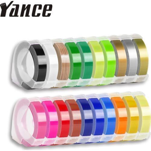 Yance 9mm 12mm 3D Embossing Tape Compatible Dymo Embossing Label Maker PVC label Tape for Motex E101 Label Maker machine printer