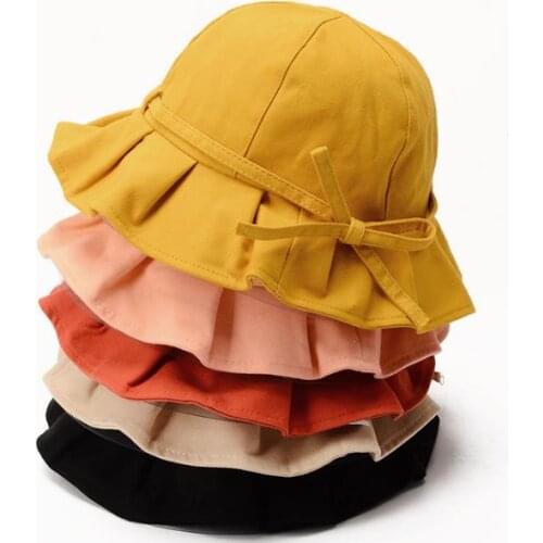 2021 Women bow-knot Bucket Hat Spring Summer Sun Hat Adult Pleated Hem Fisherman hat Cotton Visor hat Bonnet