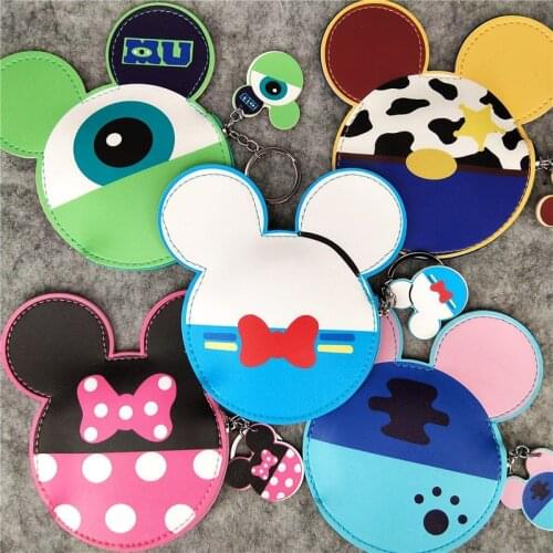 Disney Mickey mouse Cartoon Bus Card Set Womens Coin bag Cartoon Bus holder Card Set Womens Purse Coin keychain pendant bag