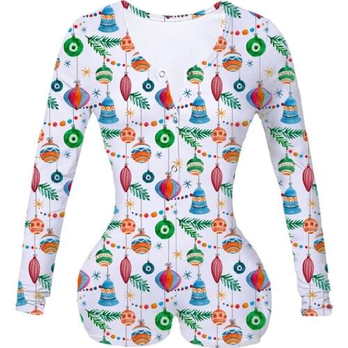 Women Custom Made Ornaments White Bg Sublimation Print Summer Long Sleeves Onesie