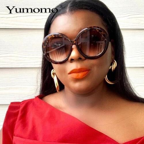 YUMOMO Vintage Big Oversized Round Sunglasses for Women Fashion Black Green Frame Eyewear Retro Sun Glasses Female Shades UV400