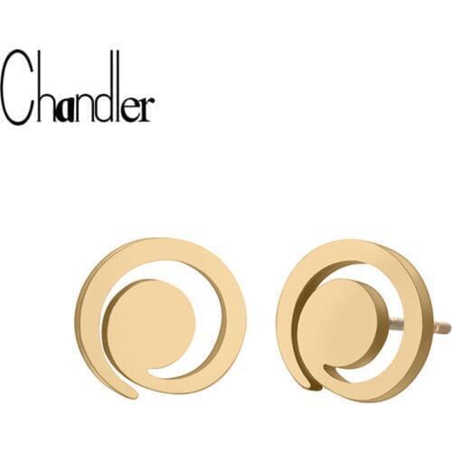 Chandler Spiral Earrings For Women Stainless Steel Gold Stud Earrings Hiphop Rock Trendy Metal Small Geometry Bronics Drop Ship