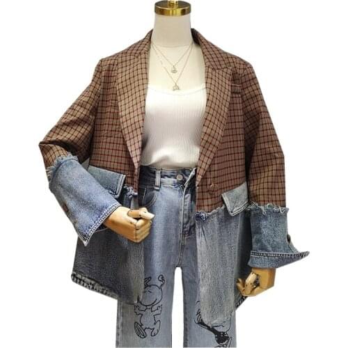 Small Suit Jacket Female Fad Spring And Autumn Design Sense Niche New Korean Denim Irregular Stitching Top Ropa Para Mujer