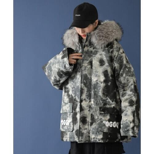 Winter Couple Thickened Warmth Trend Fur Collar Coat Camouflage Mens Down Cotton-padded Jacket Long Fashion Tooling Jacket
