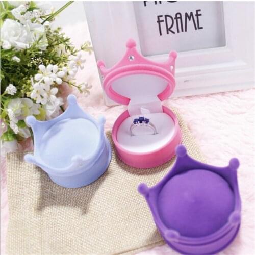 1 Piece Crown Shape Lovely Velvet Rhinestone Wedding Engagement Ring Box For Earrings Jewelry Display Gift Box Holder