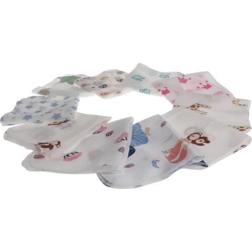 10pcs Baby Infant Towel 28*28cm Muslin Towel Handkerchiefs Two Layers Wipe Towel