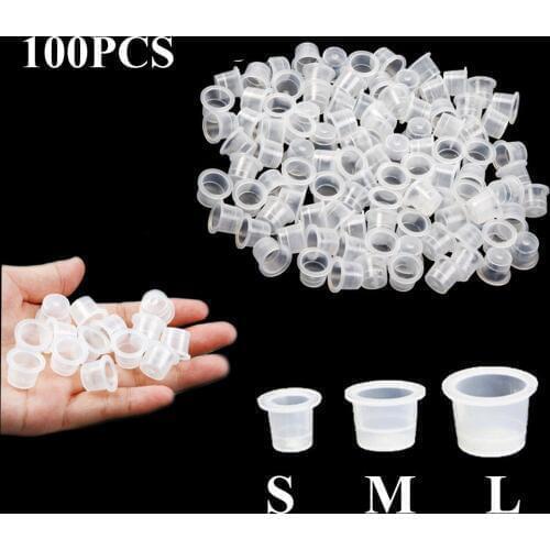 100pcs Plastic Microblading Permanent Makeup Clear Clear S/M/L Size Tattoo Ink Cups Pigment Caps Tattoo Accessories