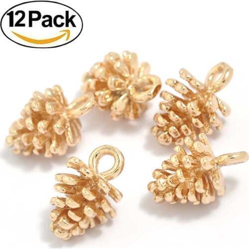 12PCS Gold Brass Small Pine Cones Charms Pendant Accessories Bulk Lots for Jewelry Making