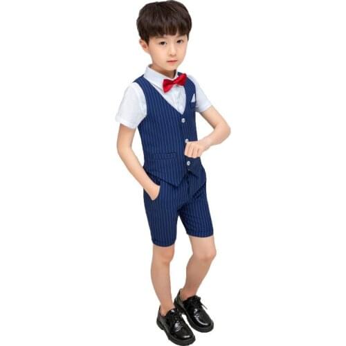 2021 Summer Childrens Vest sets Suit Student Performance Boys' Striped Tuxedo Baptism kids sets clothes boy Banquet dress 3pcs