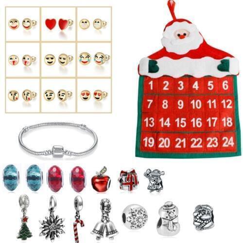 24pcs Christmas Gift for Kids Jewelry Calendar Gift Bracelet Beaded Earrings Set Diy Gift Set Christmas Advent Calendar Gift