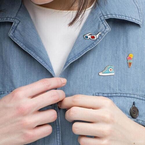 3Pcs/Set Cartoon Glasses Sneaker Enamel Badge Brooch Pin Clothes Jewelry Decor