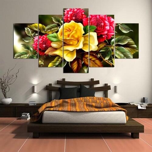 5 beautiful red and yellow flowers art frame living room wall decoration painting poster canvas modular printing wall art