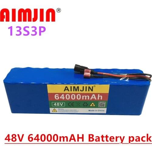 T-type 13S3P 48v 64Ah 500-1000watt 18650 Battery Pack MH1 54.6v E-bike Electric Bicycle Battery Scooter with 42A Discharge BMS
