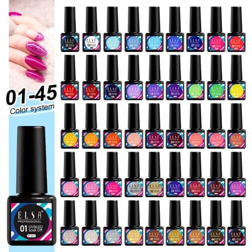 Elsa 45colour 8ml Nail Rubber Base Coat Semi Permanant UV Gel Varnishes Primer for Nails Matte Top Coat Nail Art Base Top Gellak