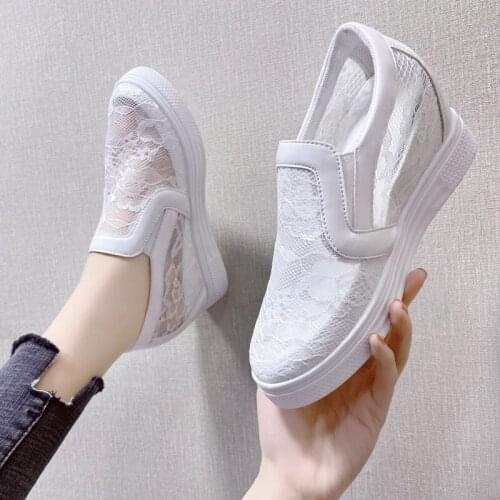 White mesh shoes Comfortable Women Loafers Shoes Lace Slip On Walking Shoes Sneakers Casual Shoes Ballet Flats Platform Shoes