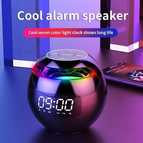 Bluetooth 5.0 Speaker with Digital Alarm Clock Music Player Wireless Ball Shape Clock Speaker Long Lasting Music Speaker