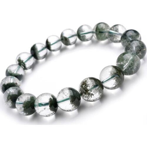 11mm Natural Cornucopia Ghost Chlorite Green Phantom Quartz Crystal Clear Round Beads Stretch Charm Women Men Bracelet
