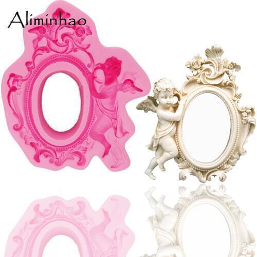 B1300 boy Angel and frame DIY Resin Clay Sugarcraft Mold fondant silicone mold for baby birthday cake decorating tools