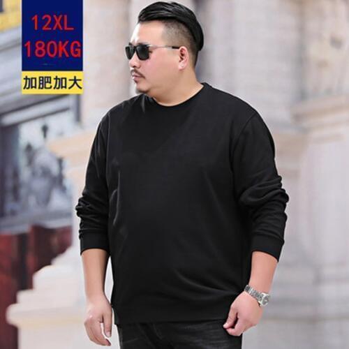 Mens big T-shirt plus size 7XL 8XL 9XL 10XL 11XL 12XL winter long sleeve round neck loose cotton sports black white blue top
