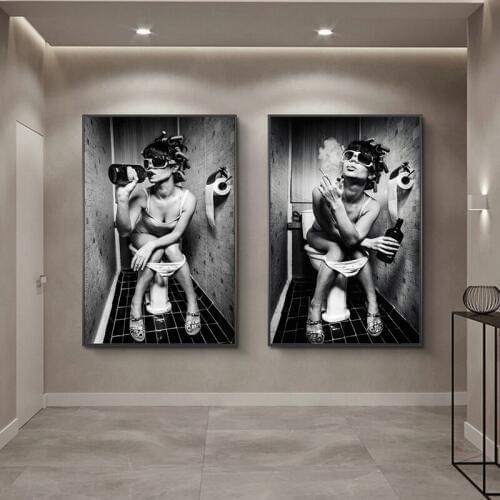 Hot new 5d DIY diamond embroidery sexy girl toilet black and white picture diamond painting mural art bar cafe decoration HR7777