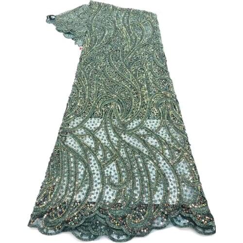 Hot Sale 2020 French Lace Fabric Wedding Sequins African Tulle Lace Green Fabric Flowers Embroidered Tulle Lace Fabric Wedding