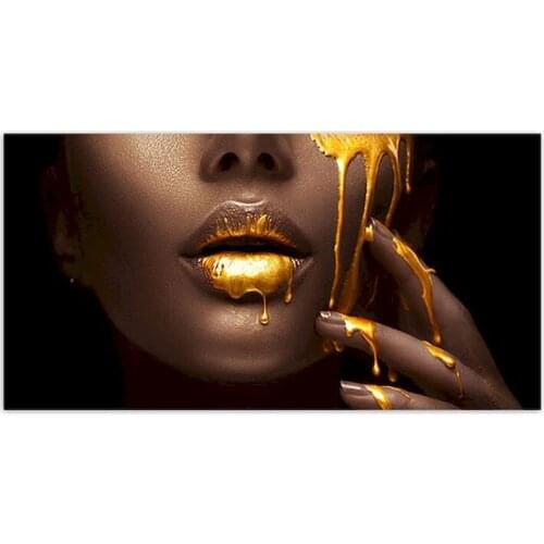 GATYZTORY DIY Painting By Numbers Golden Lips Paint By Numbers Figure Picture On Canvas Acrylic paints Home Decor 60x75cm