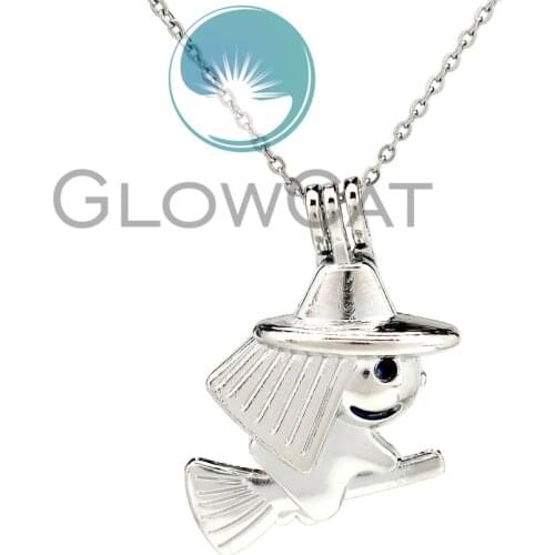 KK914 Witch Broom Beads Cage Aromatherapy Pearl Cage Locket Necklace Women Girl Friend Gifts