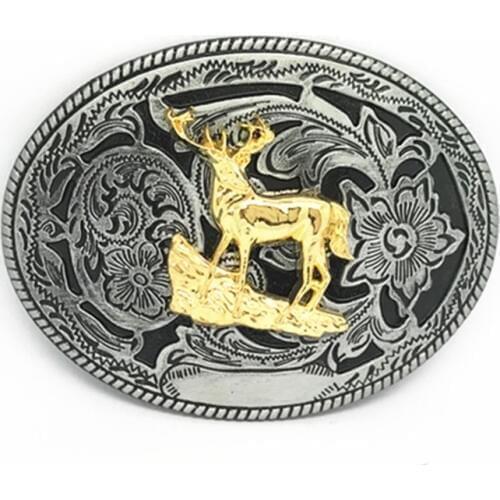 The cowboys of the west wild rice deer pattern wear-resisting zinc alloy belt buckle restoring ancient ways is suitable for the