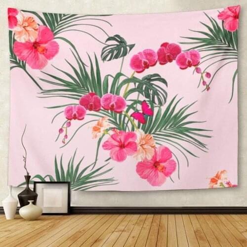 Colorful Beautiful Floral Summer Pattern Tropical Palm Leaves Orchid Tapestry Wall Hanging for Living Room Bedroom Dorm 50x60