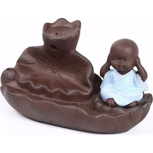 Creative Purple Sand Small Monk Back Incense Burner Mountain Water Fragrance Line Smoked Stove Ceramic Buddha Home Decoration