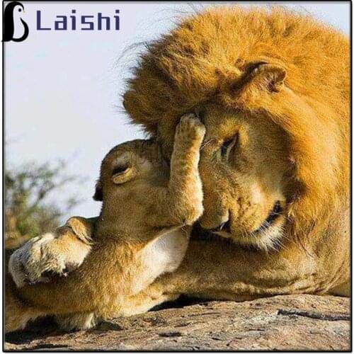 Hot Sale!5D Full Square Diamond Painting Lion, parent-child Diamond Mosaic animal picture of rhinestone round Diamond Embroidery