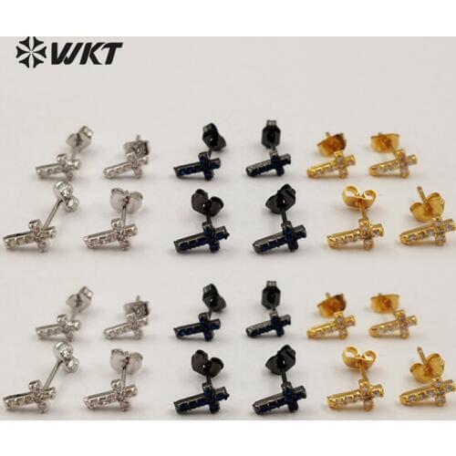 ME028 WKT Chic CZ cross Earring Crucifix Shape Stud Earring For Women Decoration Fashion Accessory