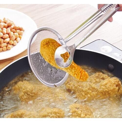 Multi-functional Filter Spoon With Clip Food Kitchen Oil-Frying BBQ Filter Stainless Steel Clamp Strainer Set Kitchen Tools